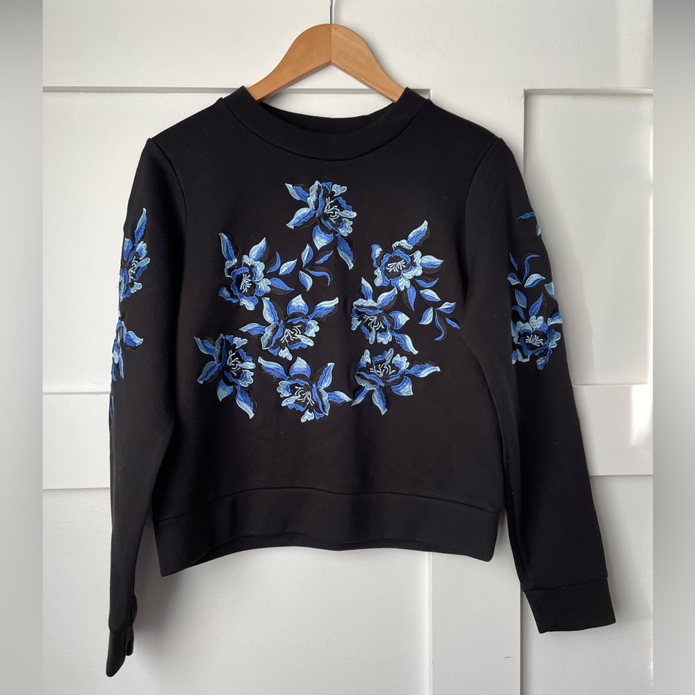 Ermanno Scervino Black Hoodie with Blue Floral Design